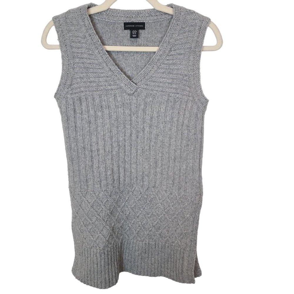 Adrianne Vittadini Womens XS Gray Cable Knit Sleeveless Wool Blend Tunic Sweater
